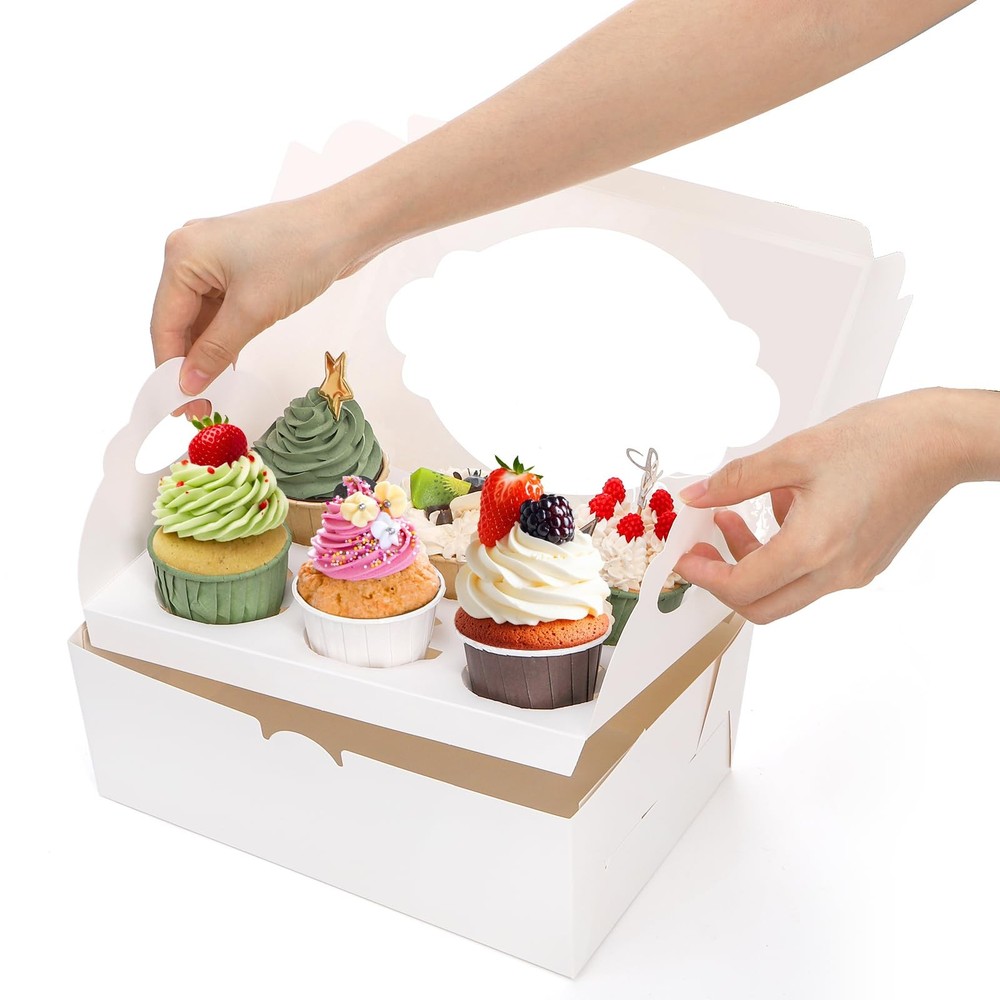 30 Pack Cupcake Boxes 10.2x6.9x4 Inch 6 Count White Containers Window Insert