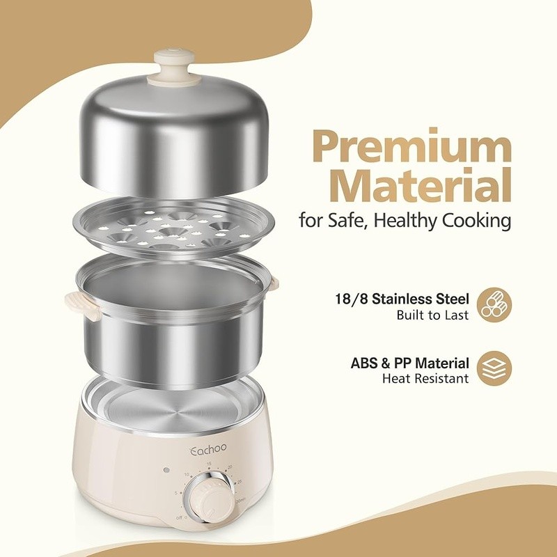 Dual Tier Egg Cooker Hard Boiled Steamer Timer Efficient Heating Dishwasher Safe