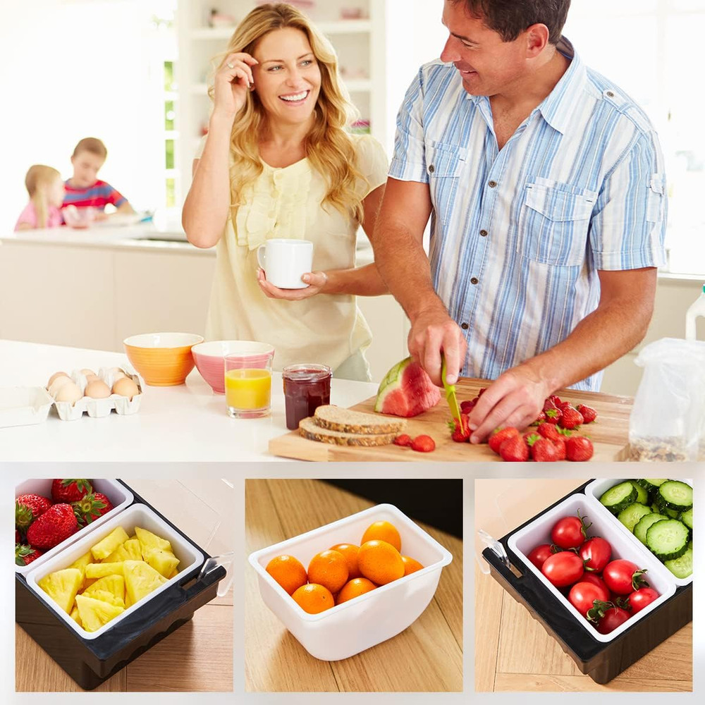 Ice Cooled Condiment Serving Container-6 Compartment Chilled Garnish Tray Bar Ca