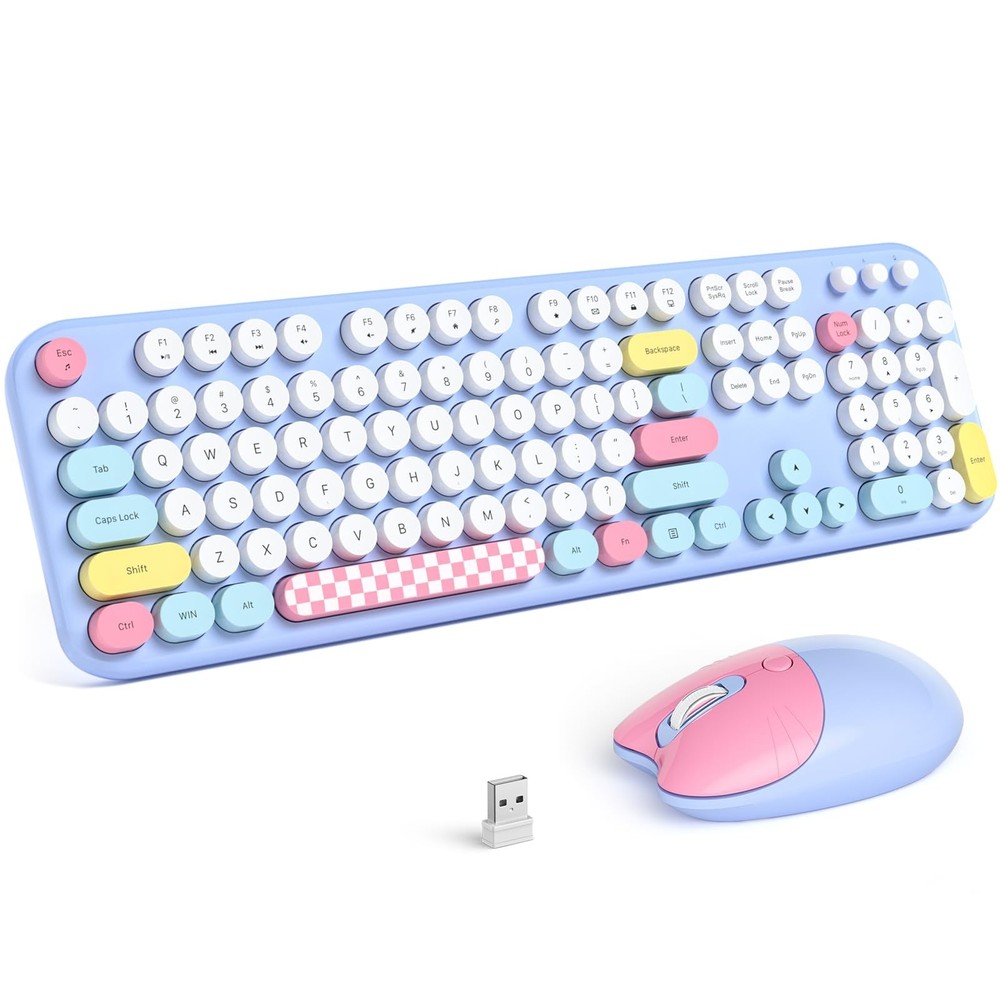 Wireless Keyboard and Mouse, Full Size Typewriter Keyboard and Cute Cat Shape...