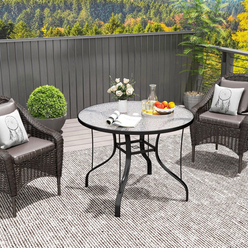 Black 38" Round Dining Table: Tempered Glass, Rust-Proof Frame, 110lb Cap