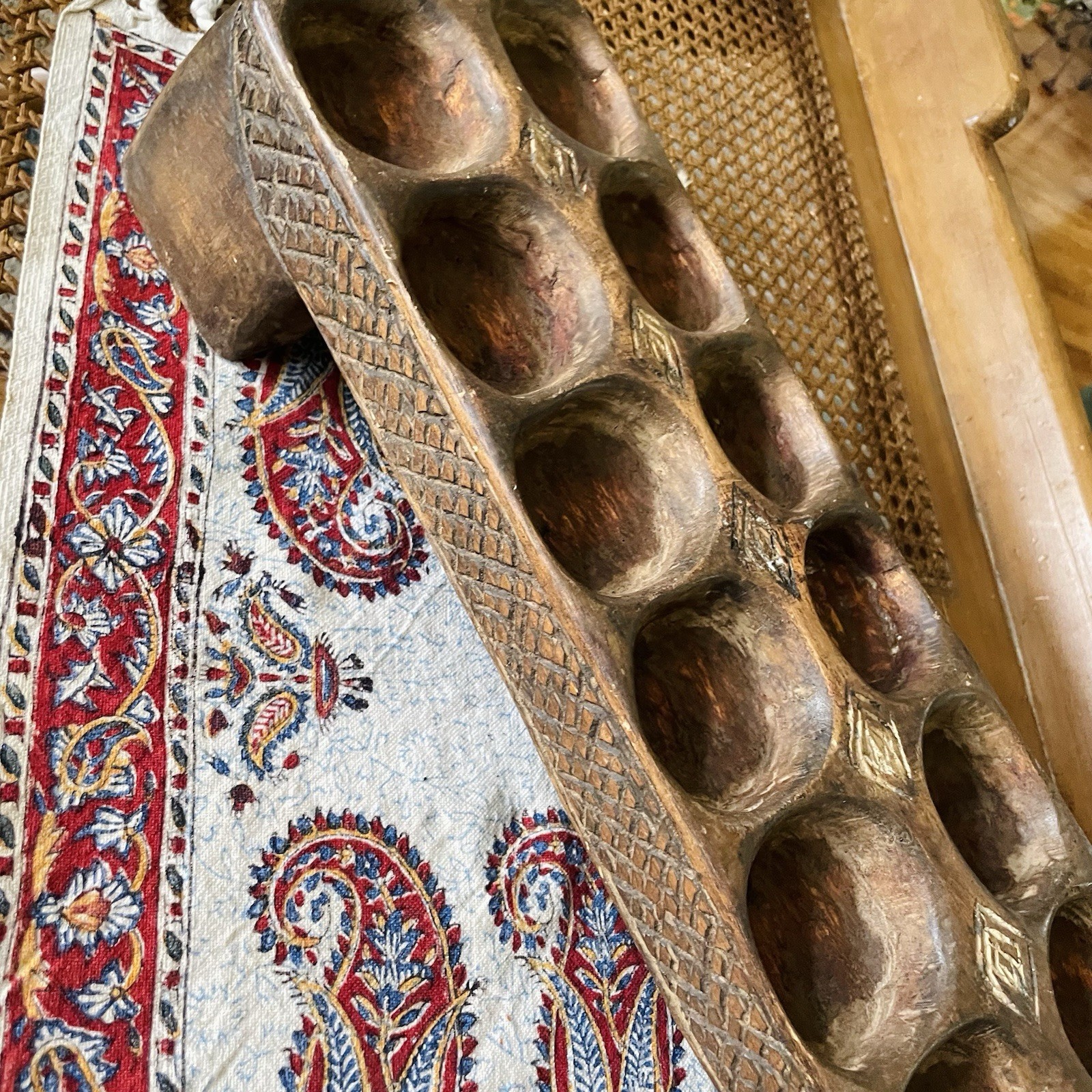 Antique Hand Carved African Woman Man Figural Mancala Game Board Tribal Art