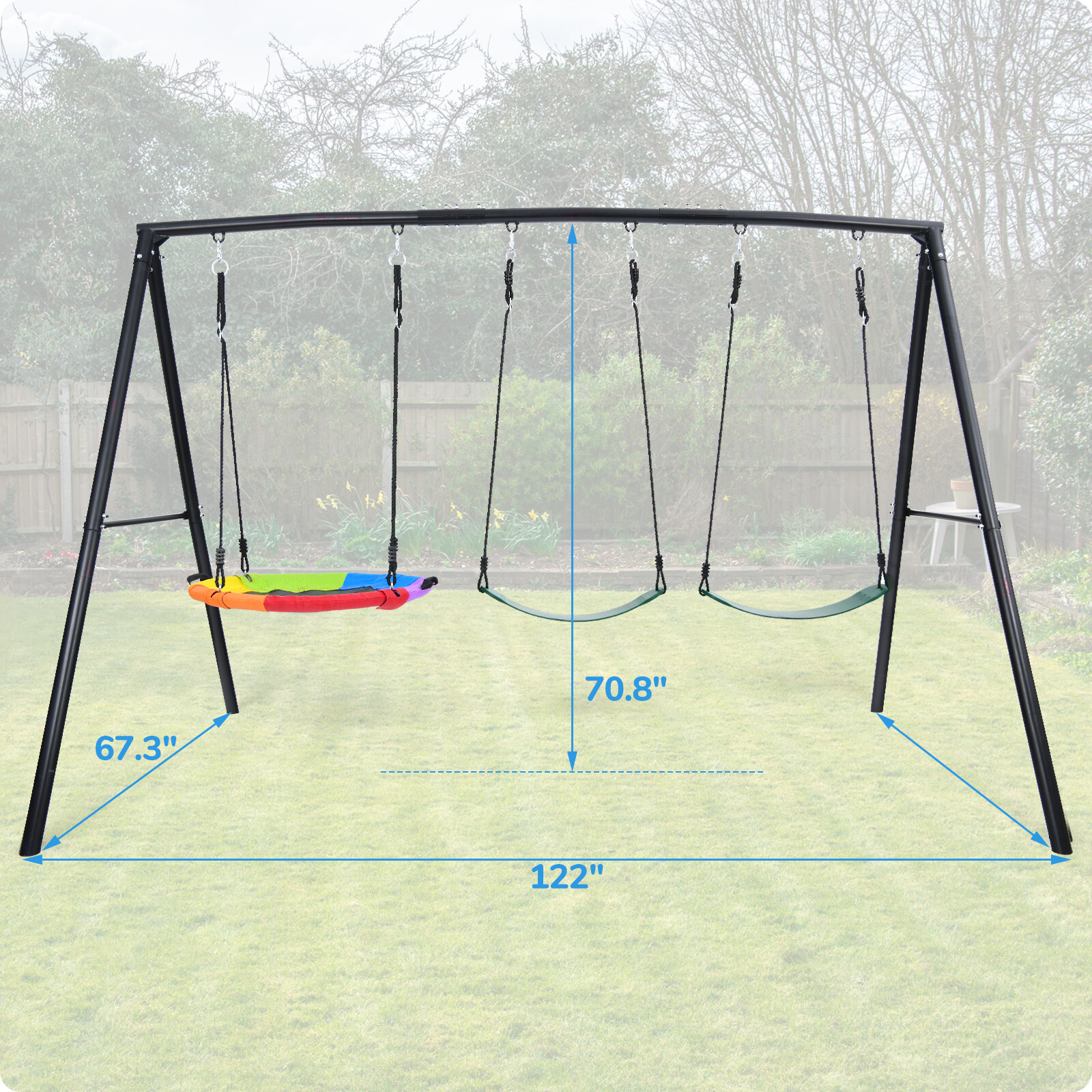 600lb Metal Swing Set with 3 Swing Kids Backyard Swingset Heavy Duty Swing Stand
