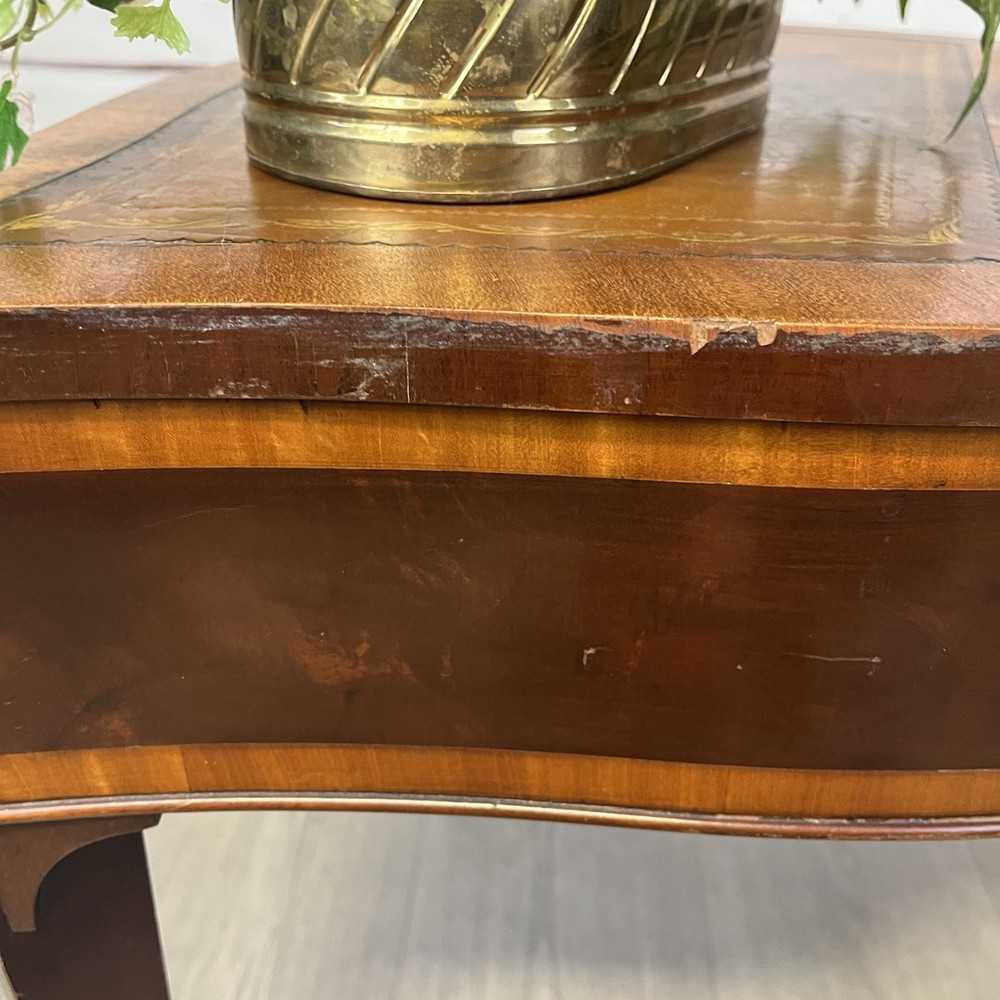 Rare ATQ Regency Style Leather Top Triangular Side Table W/Drawer Brass Pocket