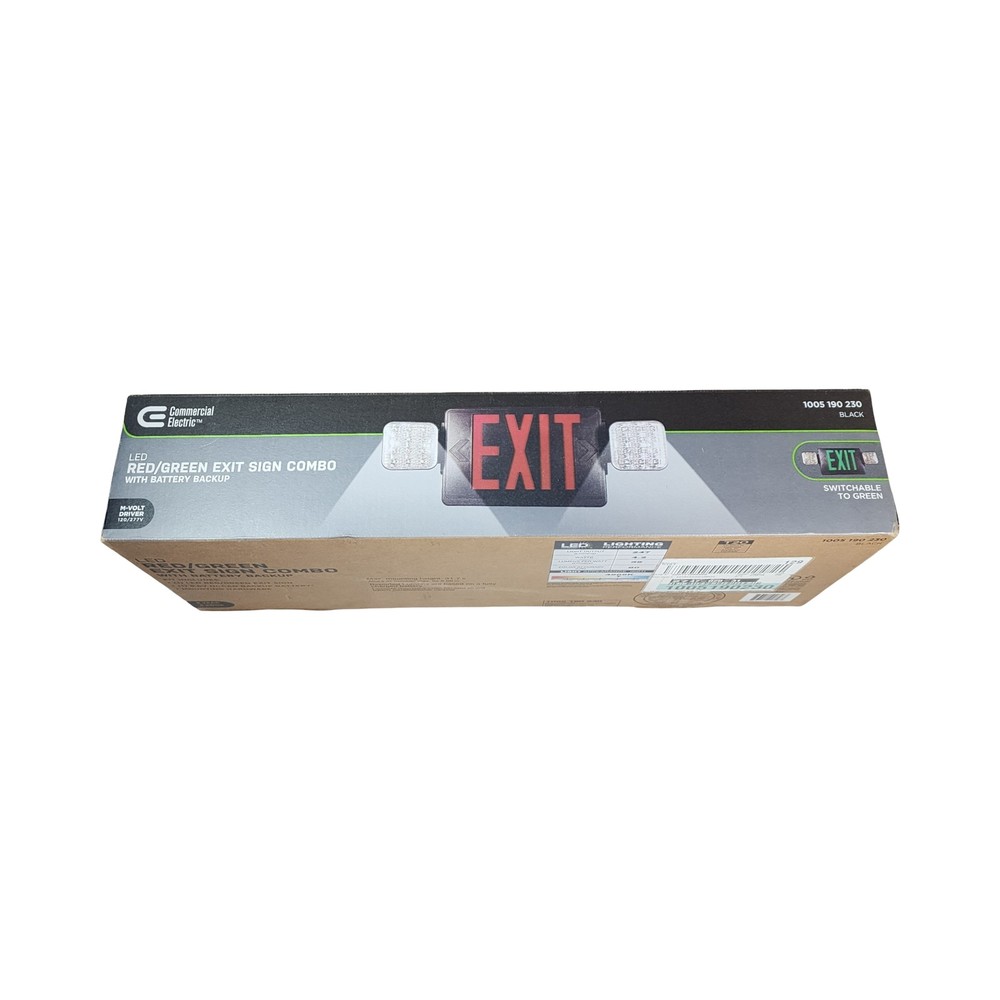 Commercial Electric LED Exit Sign Combo Red/Green Switchable Emergency Light