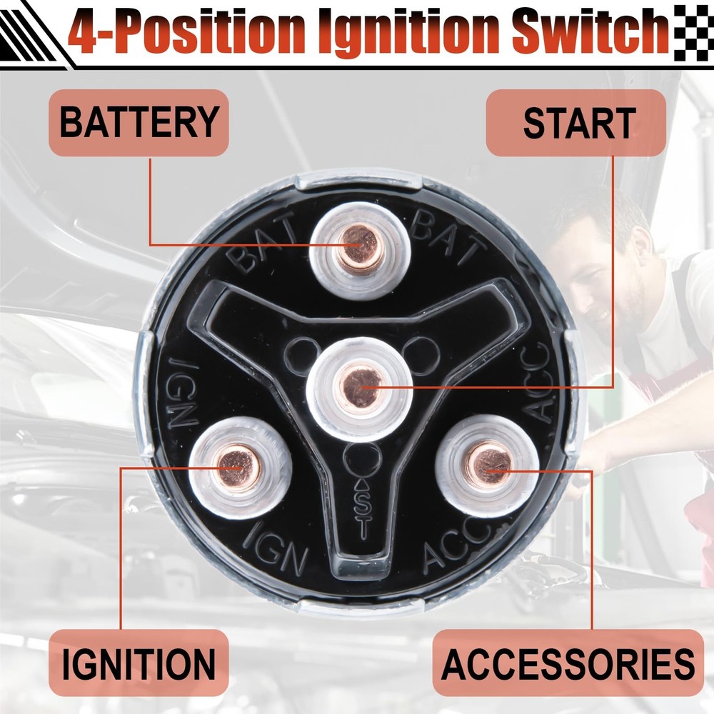 Ignition Switch Key, Universal Ignition Key Switch, 12V 4 Position Starter Key