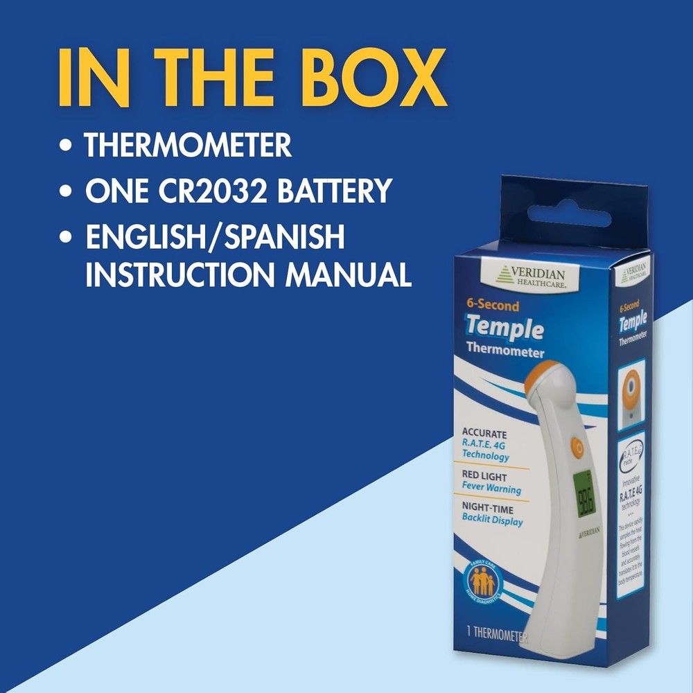 Veridian Temporal Thermometer, Temple Touch Sensor 6 Second