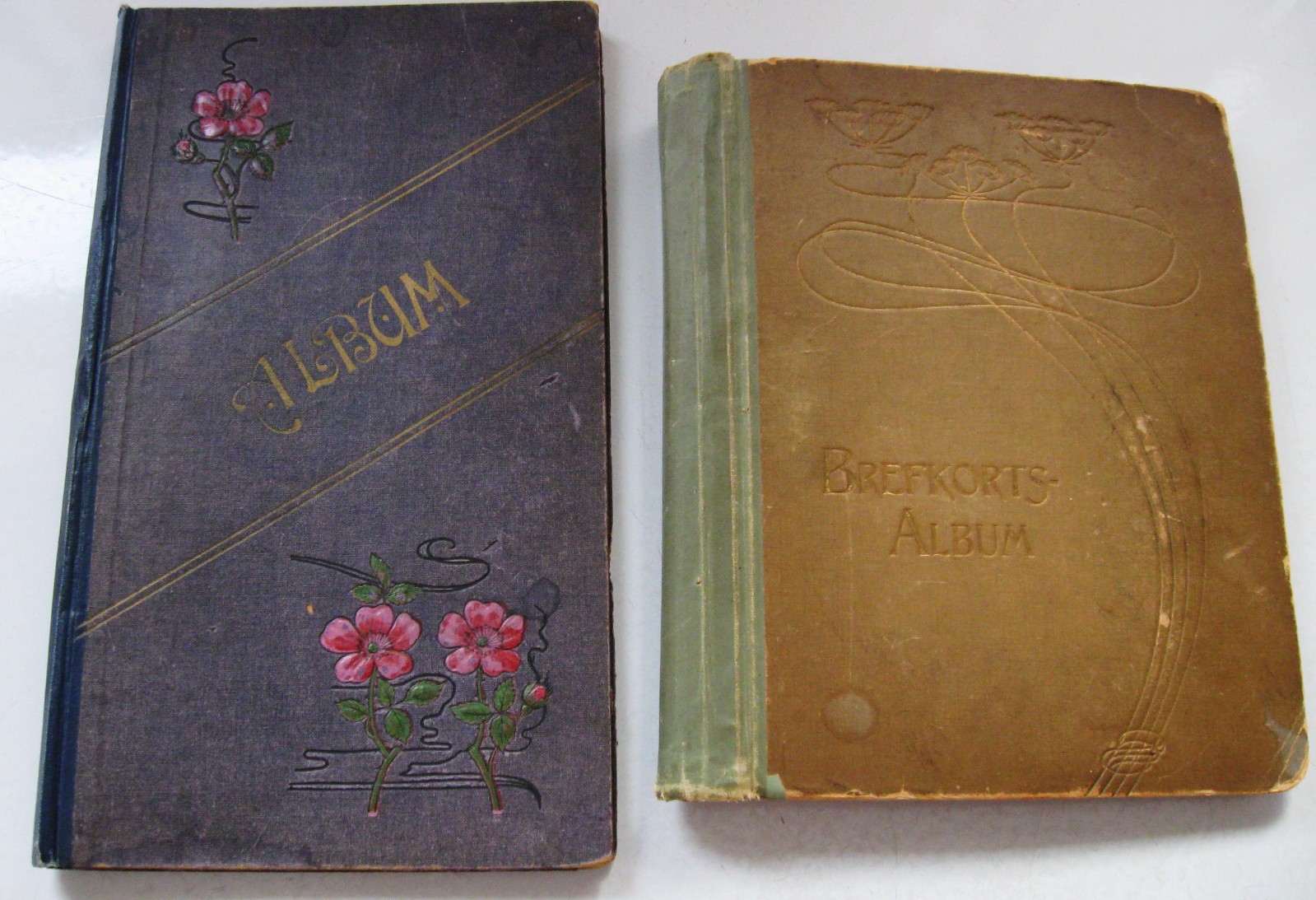 2 EMPTY ANTIQUE POSTCARD ALBUMS