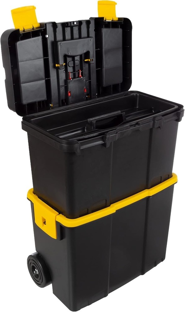 2-in-1 Portable Tool Box with Wheels Stackable Tool Chest Removable Tray