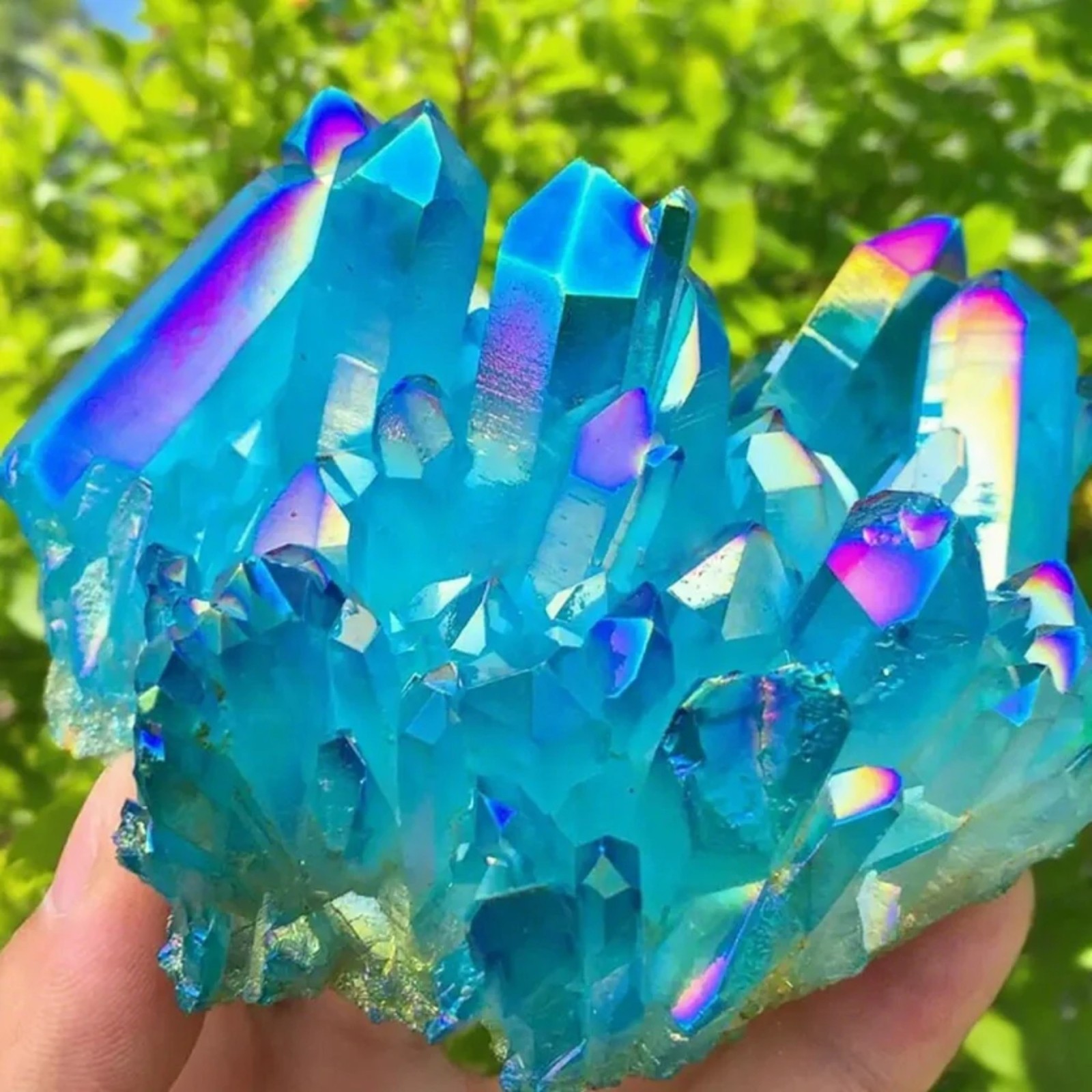 Natural Raw Blue Cluster Angel Aura Titanium Geode Quartz Crystal Specimen Gift
