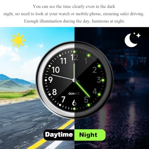 2 PCS Car Clock, Mini Luminous Pointer Clock Stick on Automotive Black+Red
