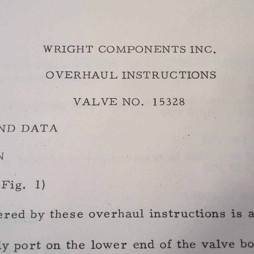 Wright Components Shutoff Valve 15328 Overhaul Instructions