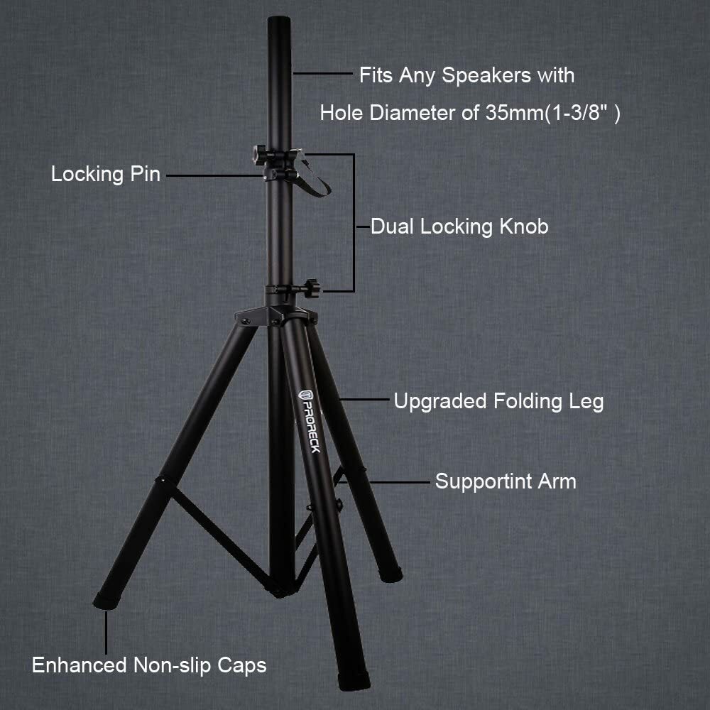 PRORECK Adjustable Tripod Speaker Stands Pair for DJ/PA Speaker System Height