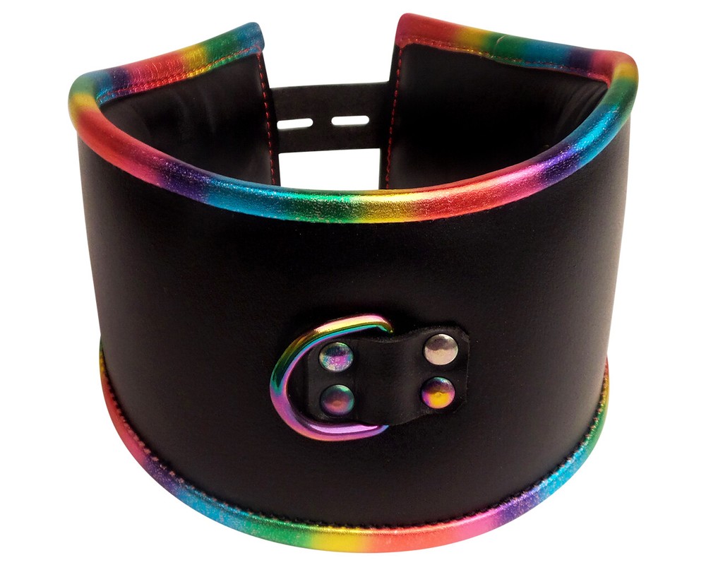 Rainbow Padded Leather Lockable Posture Collar - CuffStore