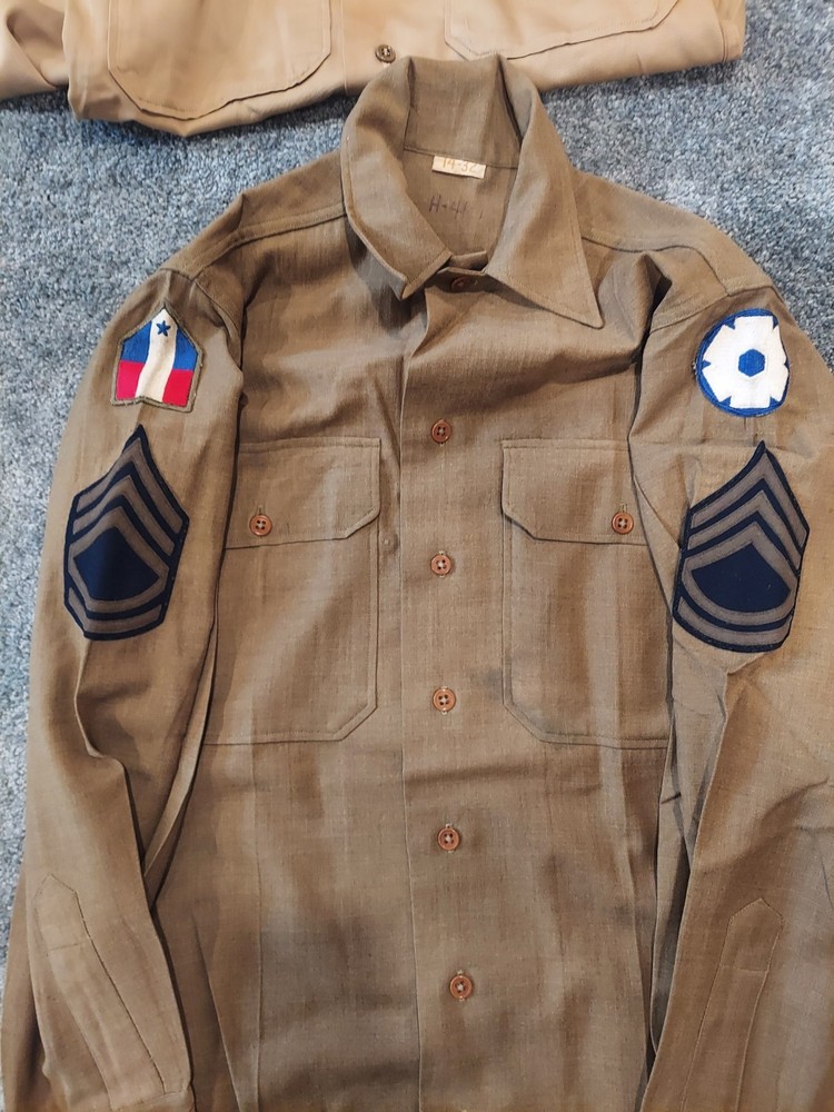WWII Uniform Grouping - WW2 Sergeant Uniform Set - Jacket, Pants, Overcoat Etc