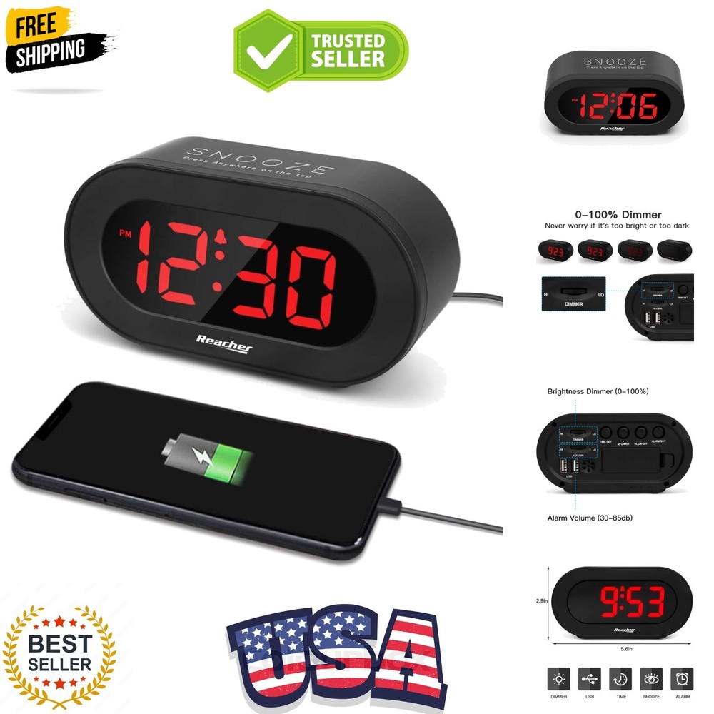 Small LED Digital Alarm Clock with Simple Operation, Full Range Brightness Di...