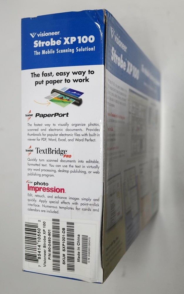 NEW VISIONEER STROBE XP 100 BLACK PORTABLE SHEETFEED DOCUMENT MOBILE SCANNER