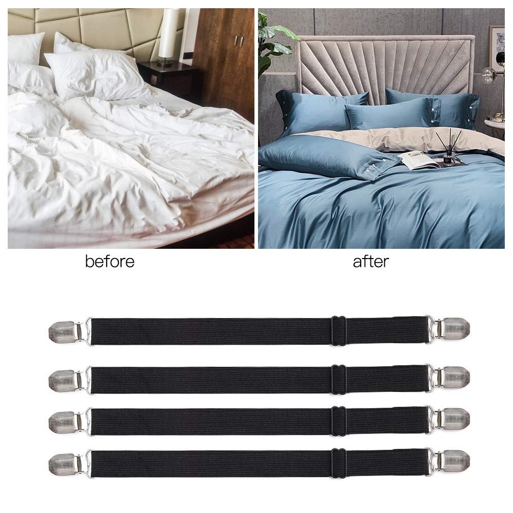 Adjustable Bed Sheet Straps Suspenders Elastic Short type 8 pcs -2 set, Black