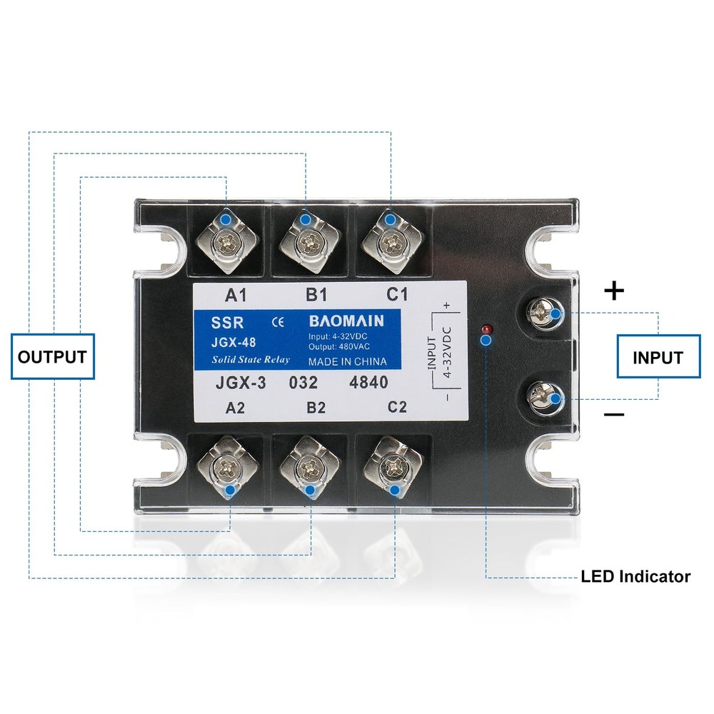 3 Phase Solid State Relay JGX-3340A 4-32 VDC Input 480VAC 40 Amp Output
