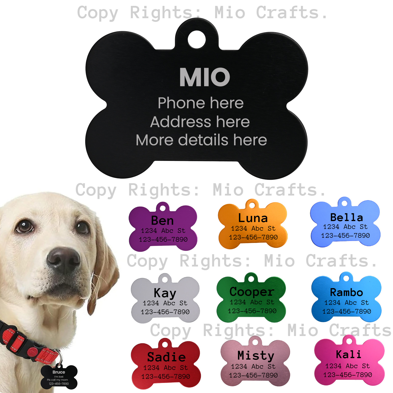 Custom Engraved Personalized Dog Pet tags  Engraved ID Dog Cat Tag BOTH SIDES