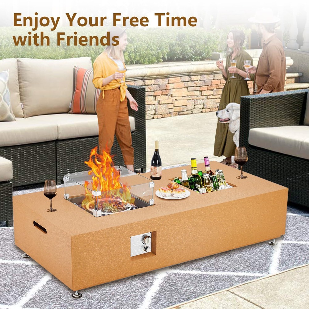 56" Propane Fire Pit Table 50000BTU Fire Table with Wind Guard Rain Cover Beads