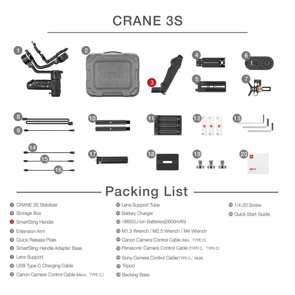 ZHIYUN Crane 3S Camera Stabilizer for DSLR Mirrorless Camera Handheld 3-Axis