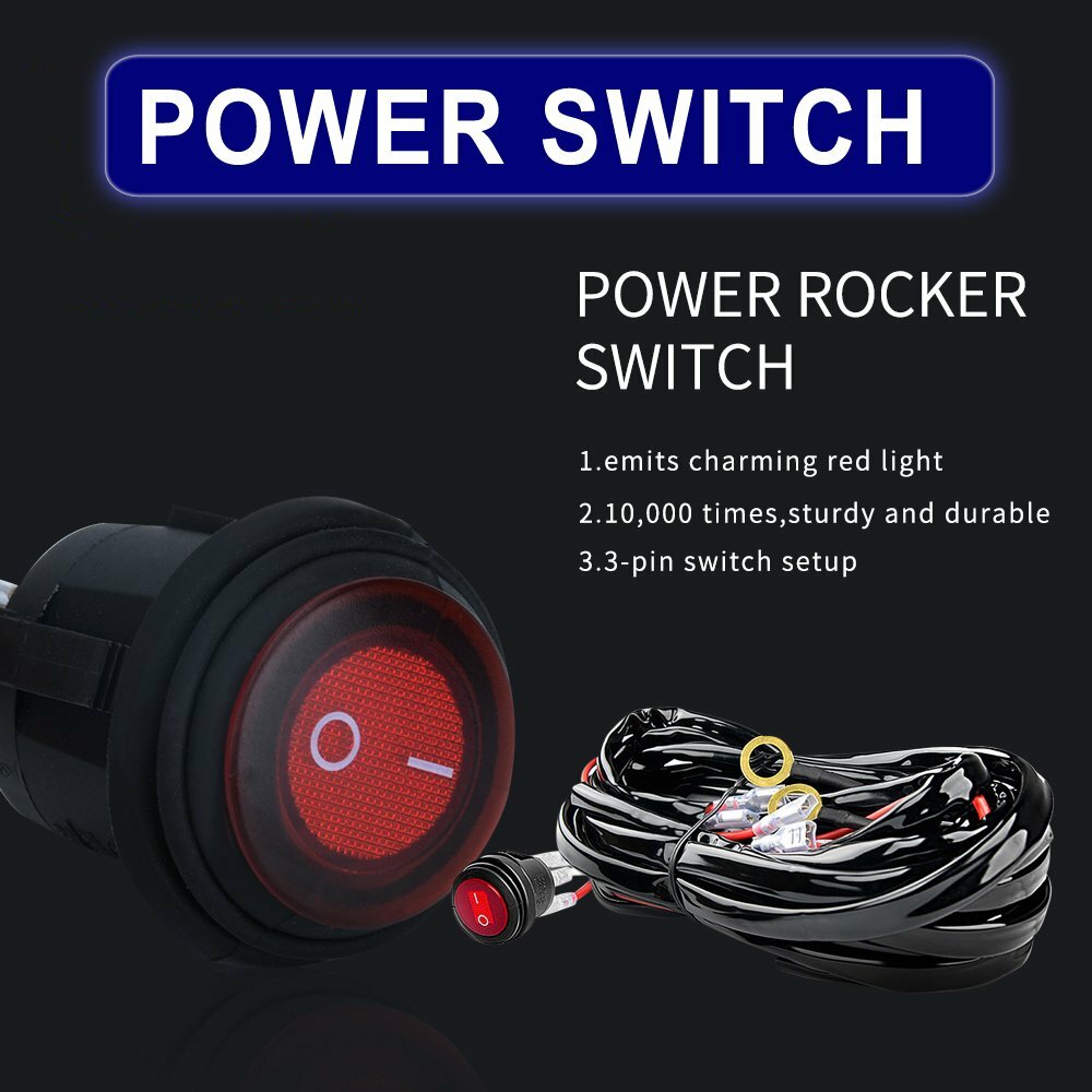2-Lead Wiring Harness Kit ON-OFF Rocker Switch 12V Relay LED Work Light Pods Bar