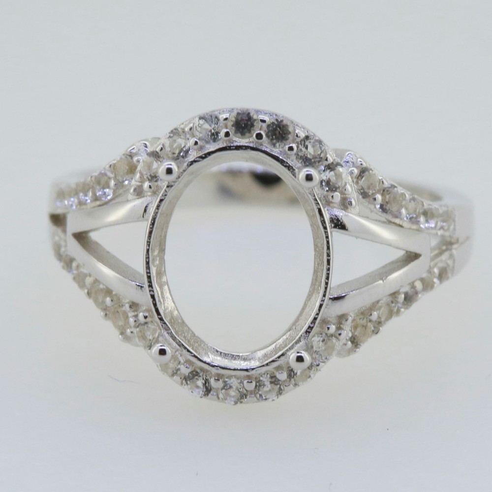 Sterling Silver Semi Mount Ring Setting Oval OV 10x8mm White Topaz Split Shank