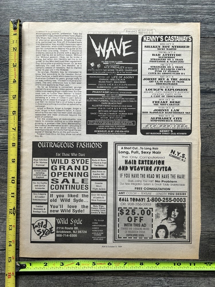 KISS Concert Ad Advert ACE FREHLEY Oct 8 1994 Wave Staten NY Vintage Kiss B