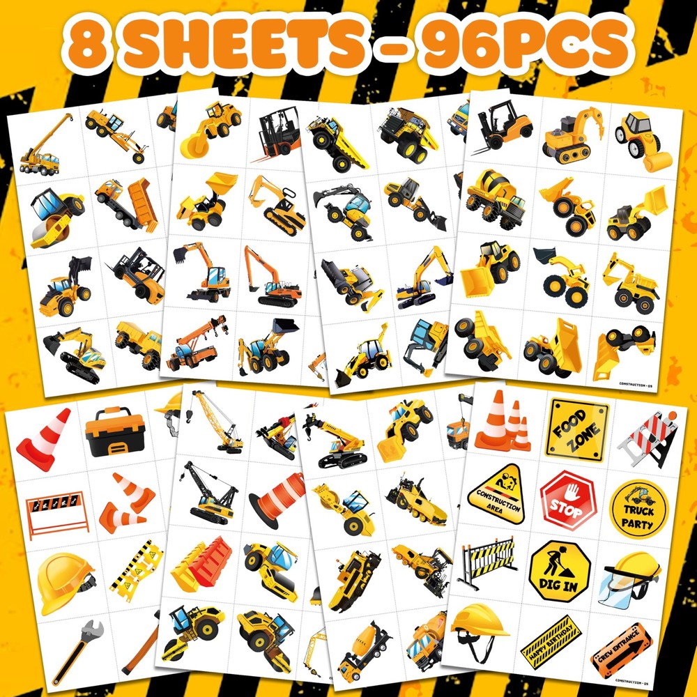 96 PCS Construction Car Truck Pre-Cut Temporary Tattoos for Small, multiple