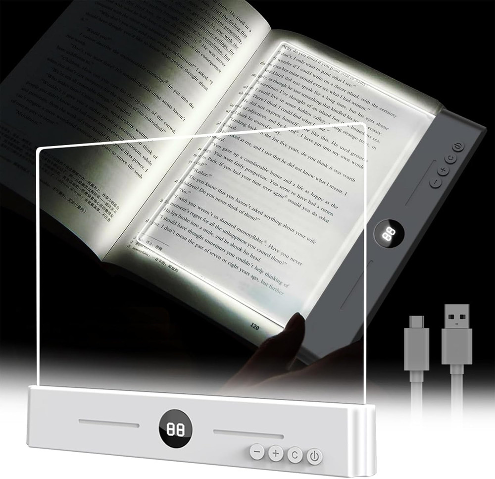 Rechargeable LED Book Light with Timer, 3 Colors, Dimmable, Eye Protection