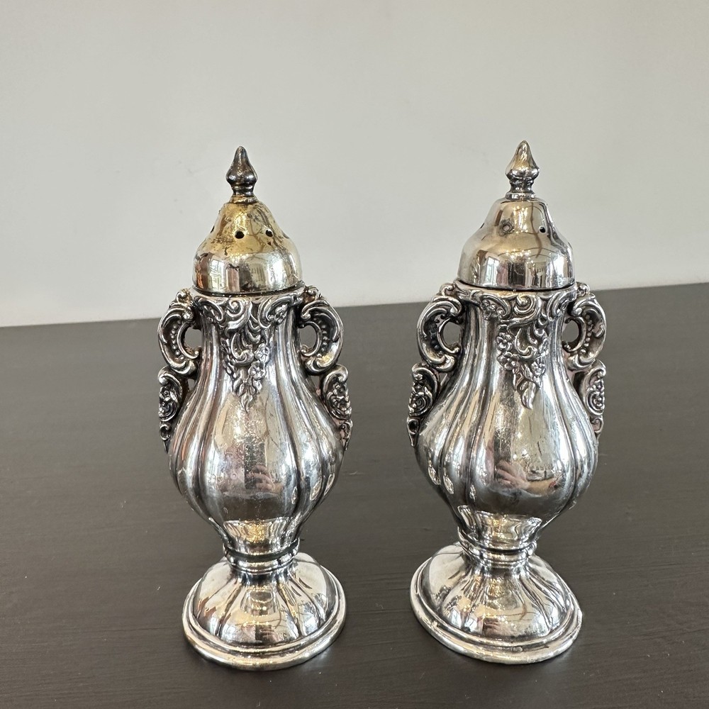 Wallace Baroque Silverplate Salt & Pepper Shakers Ornate Heavy Pair