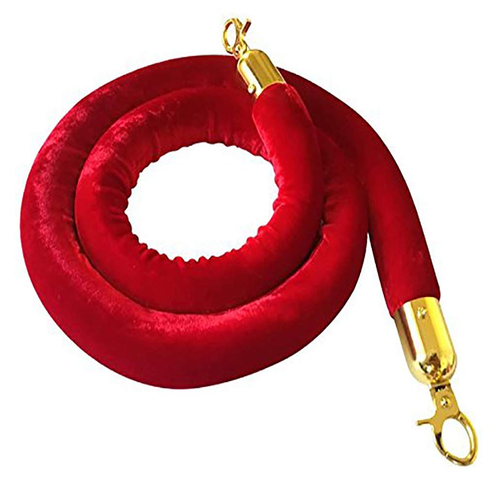 Red Velvet Stanchion Rope 5 Ft Crowd Control Barrier Gold Plated Hooks