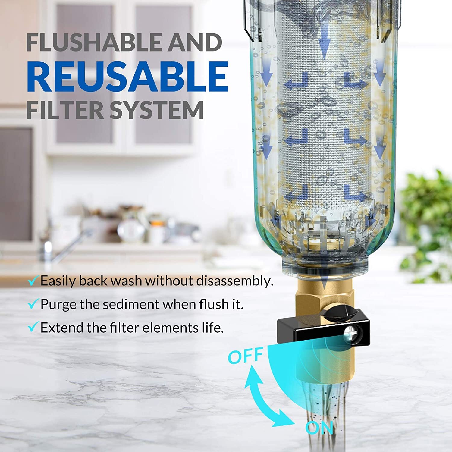 Reusable Whole House Spin Down Sediment Water Filter Pre-Filter System 40 +200μm