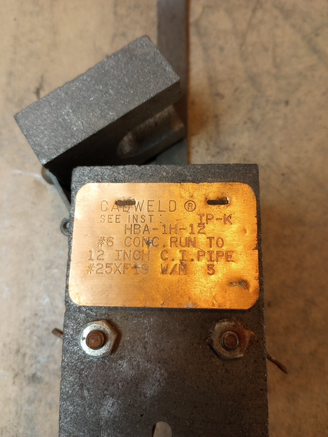 ERICO CADWELD HBA1H12 - #6 CONC. RUN TO 12" C.I. PIPE #25 WELD METAL