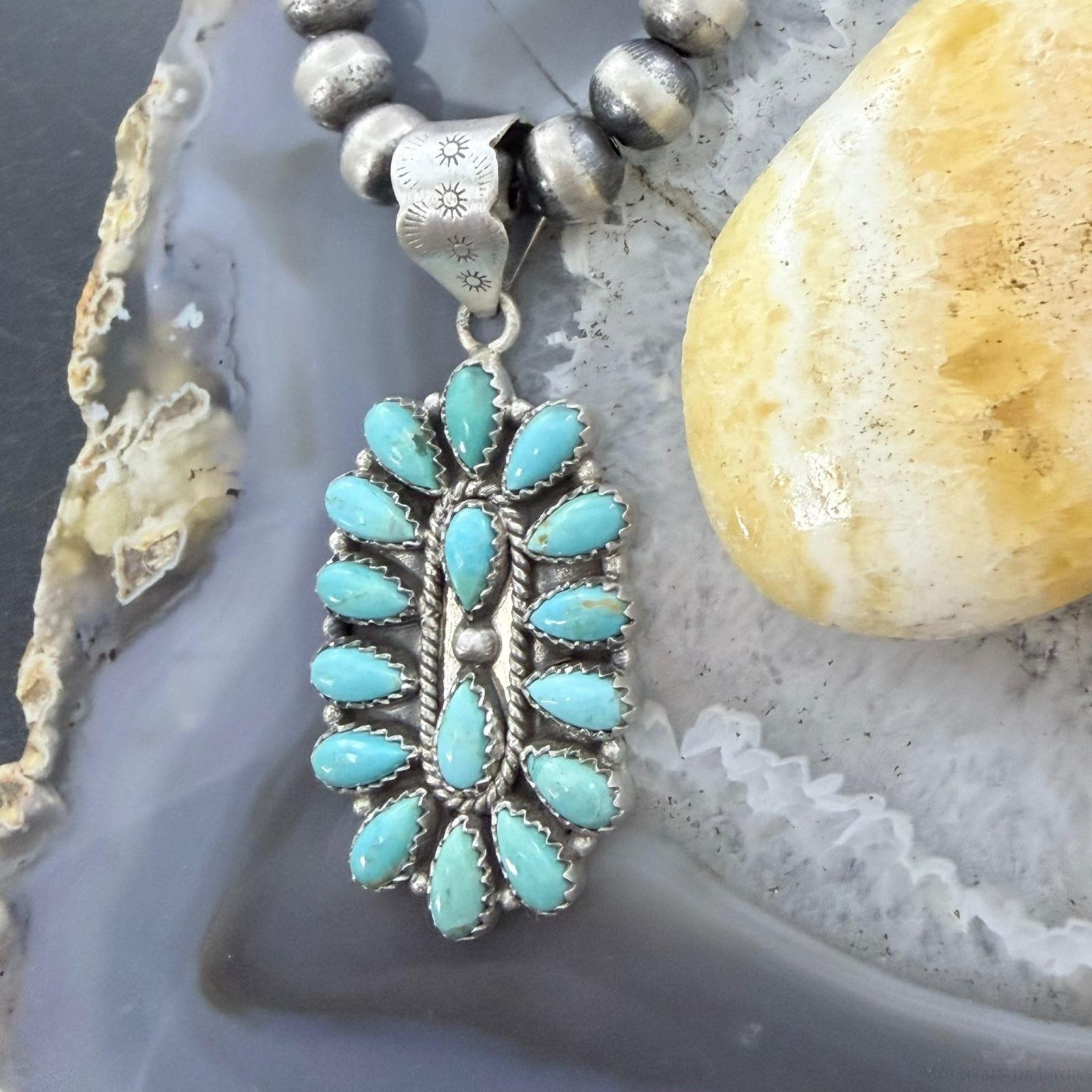 Sterling Silver Southwestern Style Turquoise Decorated Cluster Pendant For Women