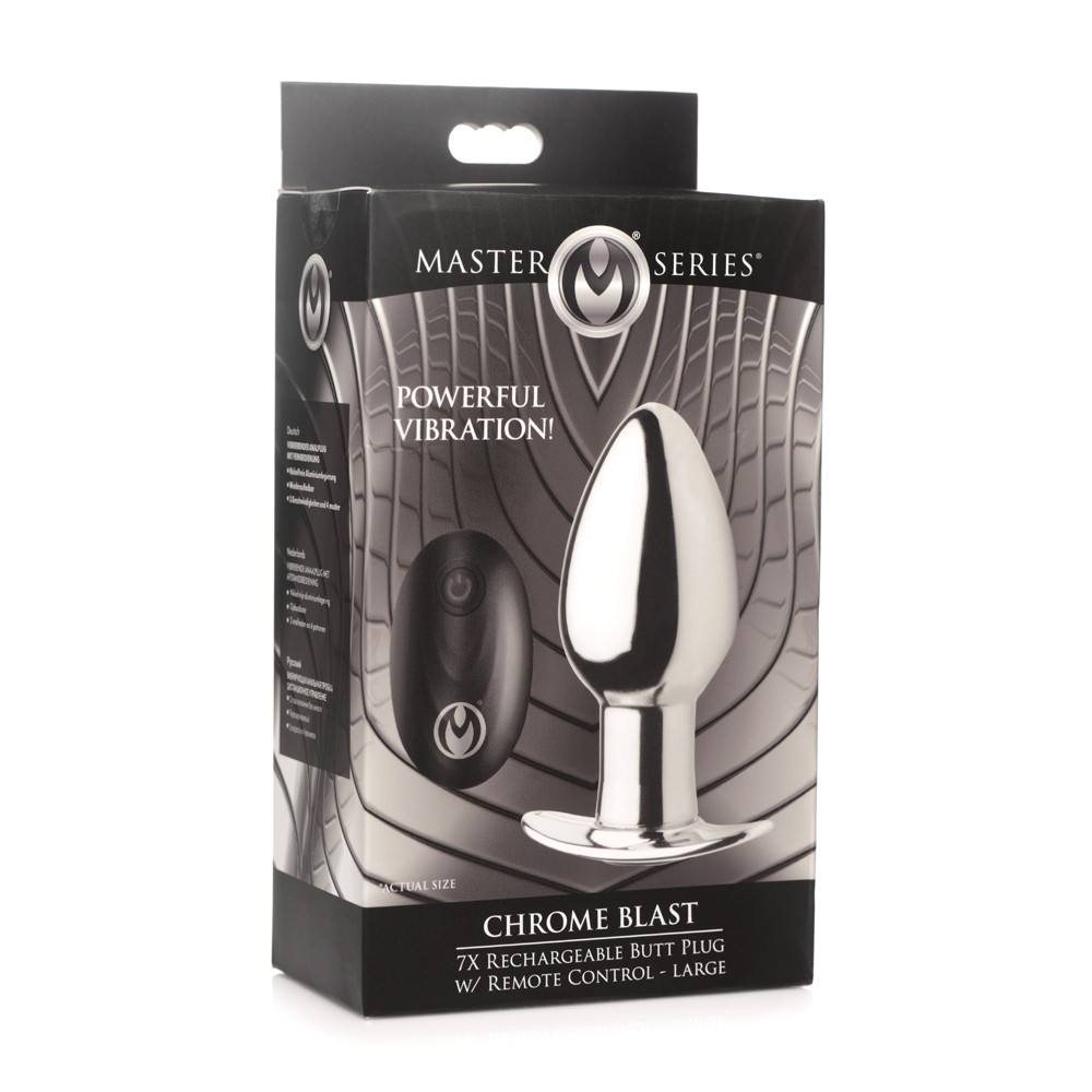 Master Series Chrome Blast 7X Rechargeable Butt Plug W/ Remote Control Large