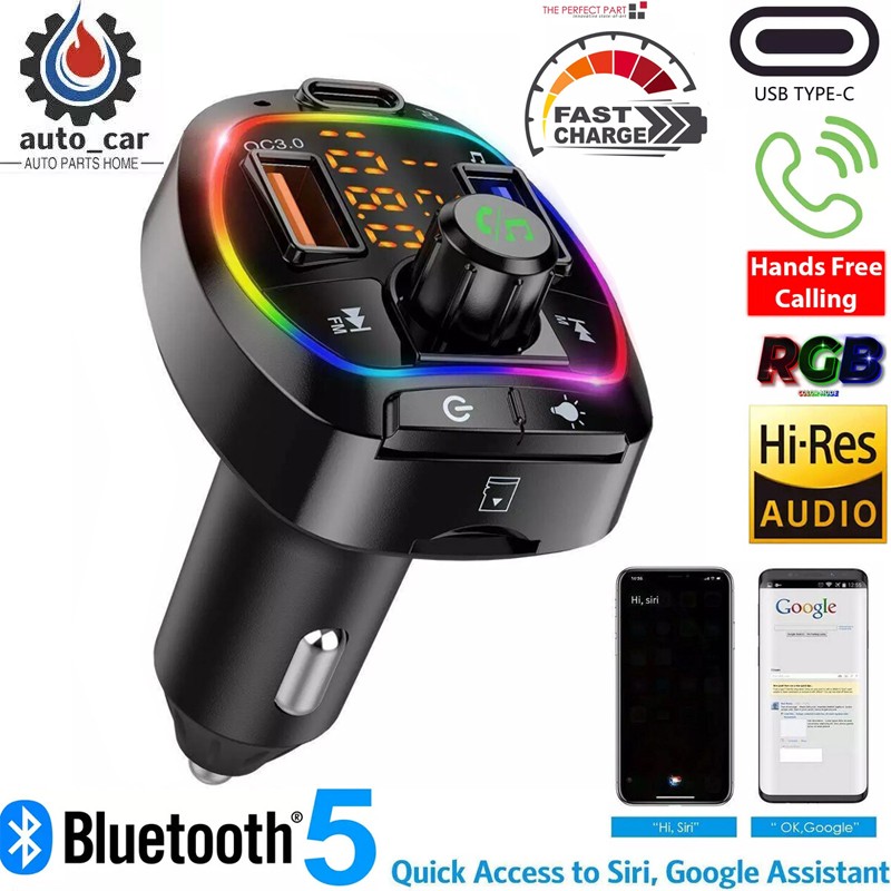 Bluetooth 5.0 Car Wireless FM Transmitter Adapter 3USB PD Charger AUX Hands-Free