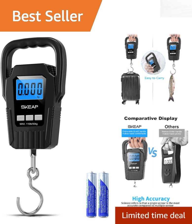 Portable Hanging Scale with Data Lock & Backlit Display - 110lb Capacity