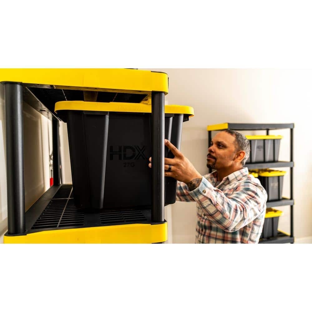 HDX 27 Gal. Tough Storage Tote 4 Pack Black Yellow Lid New