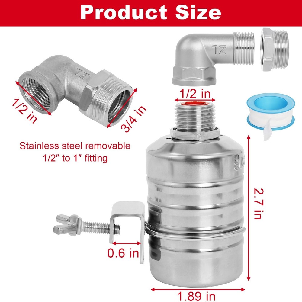 Automatic Float Valve for Water Tank, 3 Pack Stainless Steel Tank Float Valve...