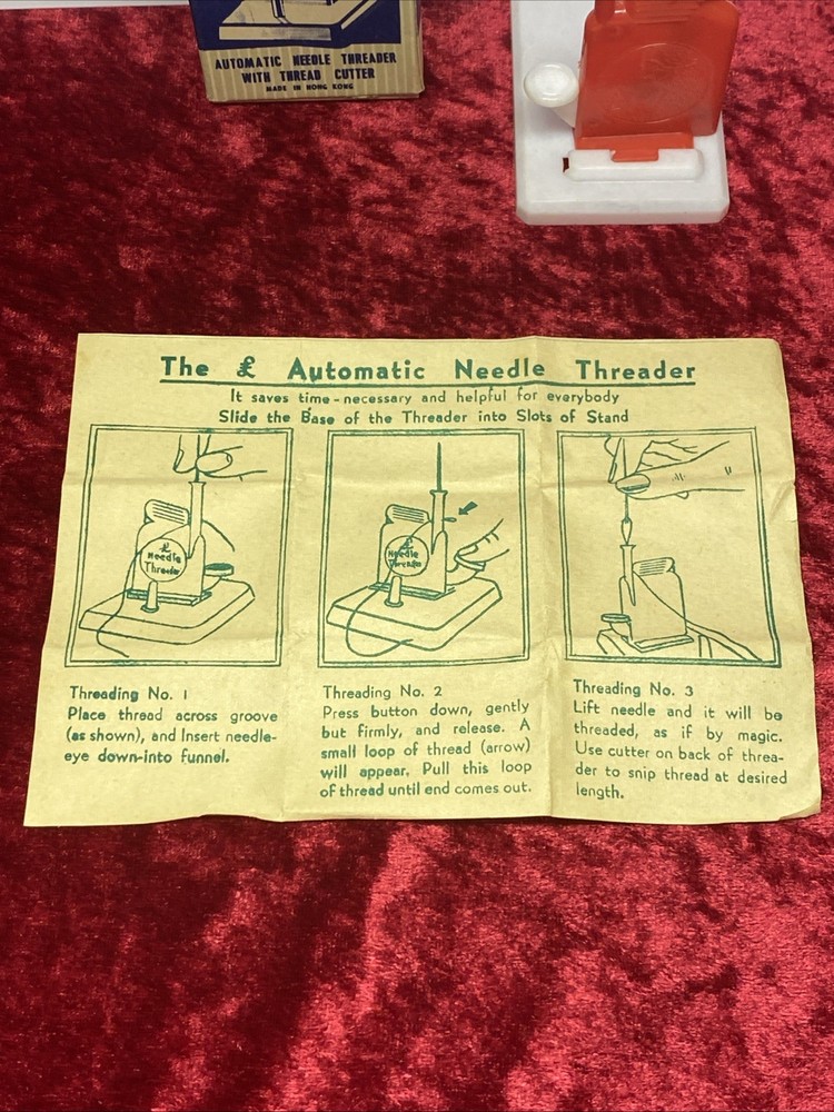 Vintage 1970's Automatic Needle Threader & Thread Cutter w/Original Box & Inst