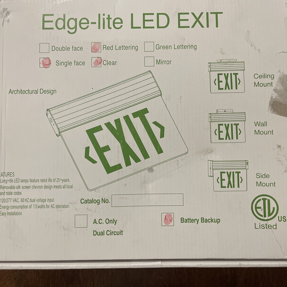 Edge Lite LED Exit sign - Red - complete - Business & Personal New