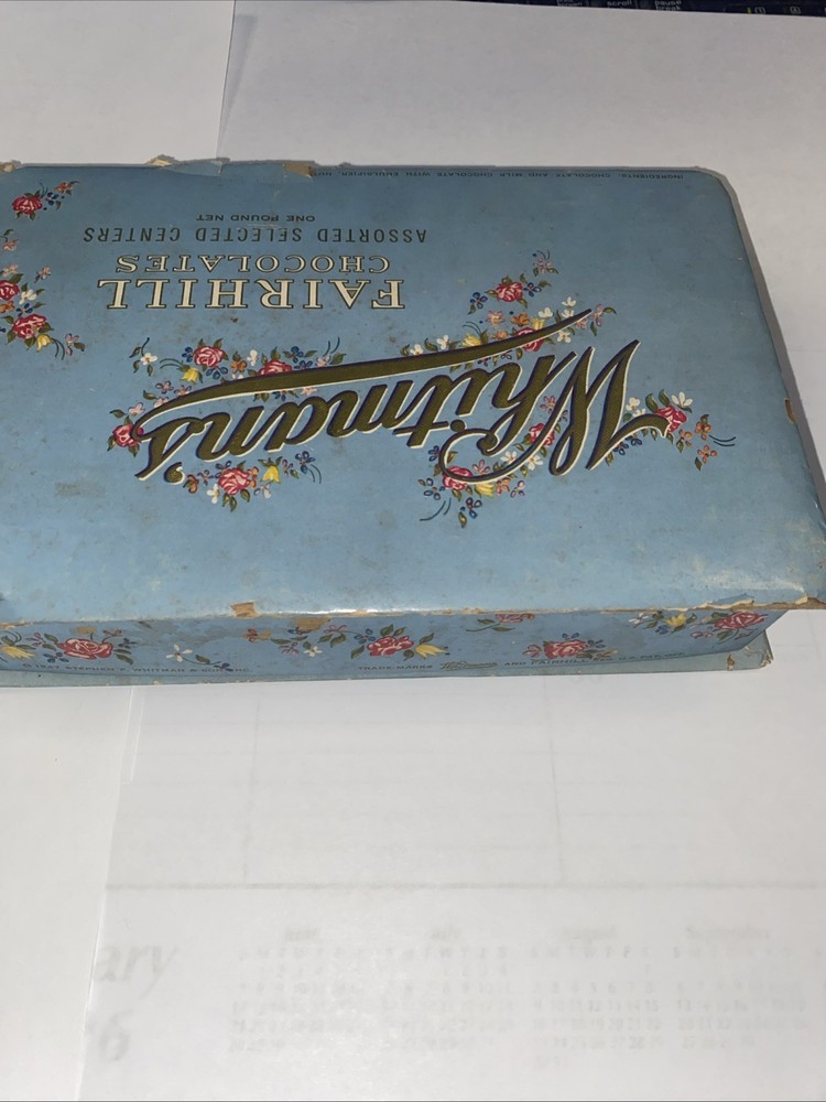 VTG Whitman’s Fairhill Chocolates Empty Box Assorted Selected Centers 1lb Box