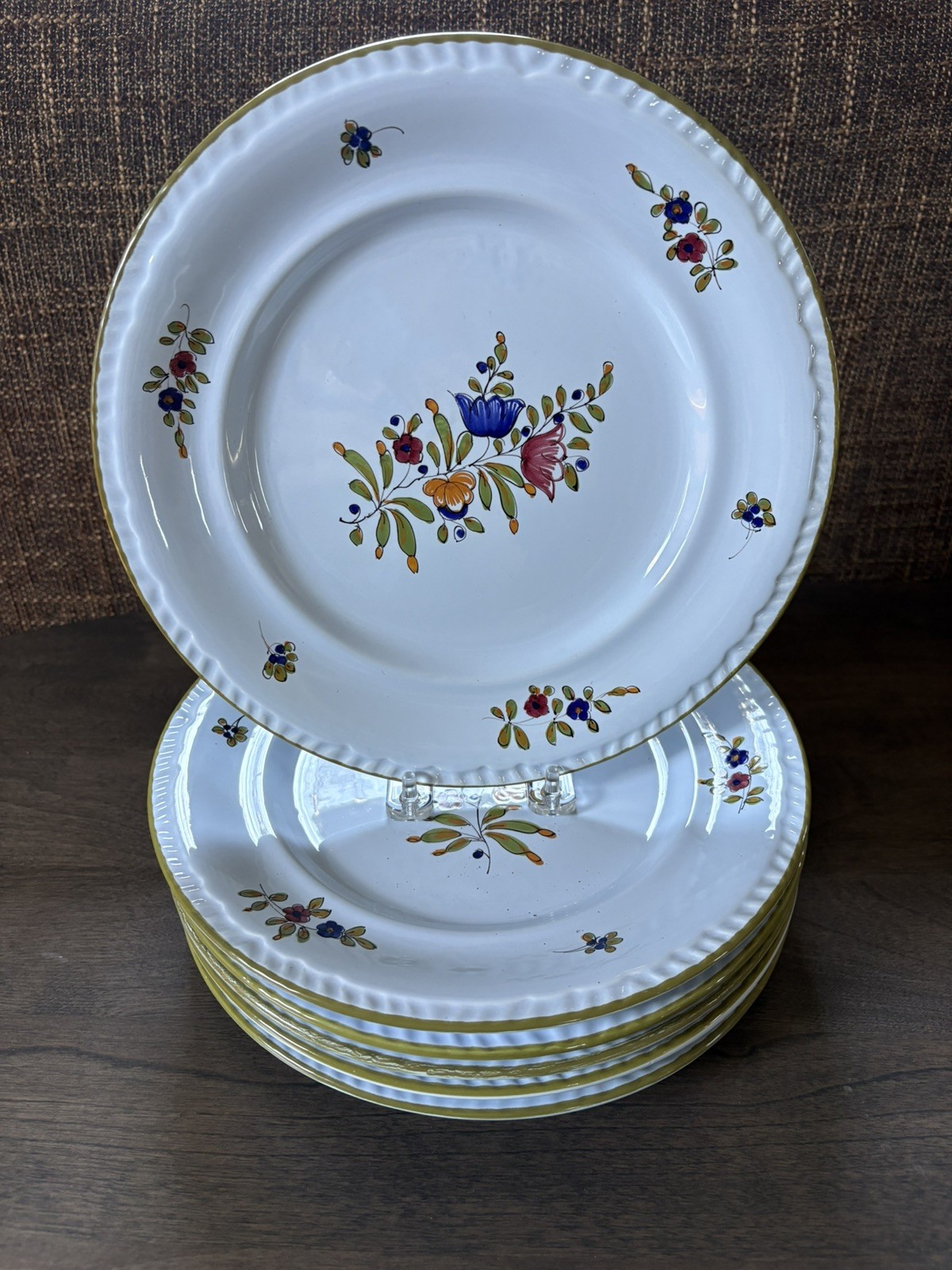 Set of 6 P.V. Italy Light Blue Floral Dinner Plates  Hand Painted - 10.3"