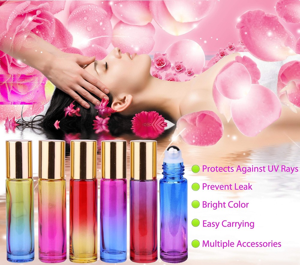 24 10ml Essential Oils Roller Bottles Gradient Color Thick Glass Roll on Bottle