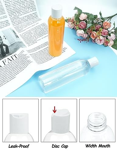 8 oz Clear Plastic Bottles with White Disc Caps Refillable Empty Squeeze 2 Pack