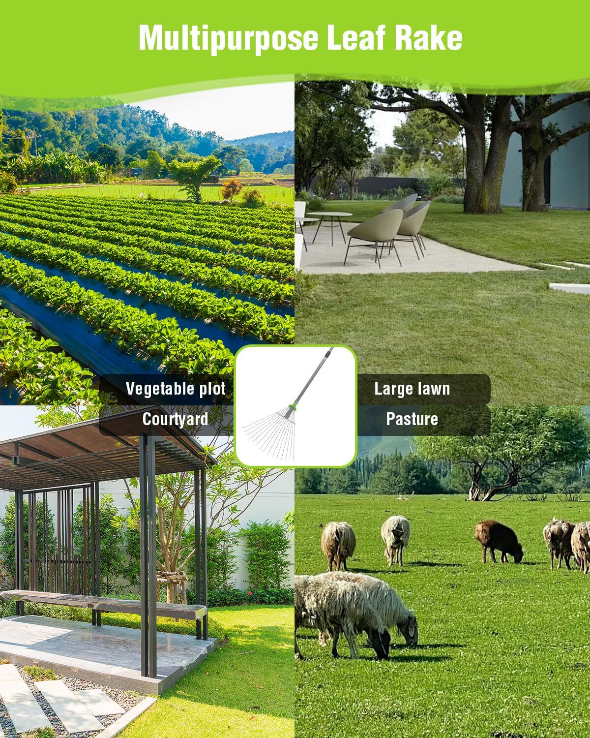 WORKPRO Heavy Duty Leaf Rake Telescopic 32"-63" Adjustable Metal Gardening Rakes