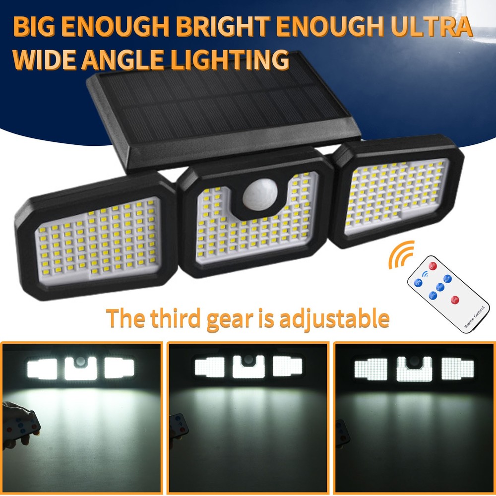 2Pcs Solar Security Lights 210LED Motion Sensor Flood Light IP65 Remote Control
