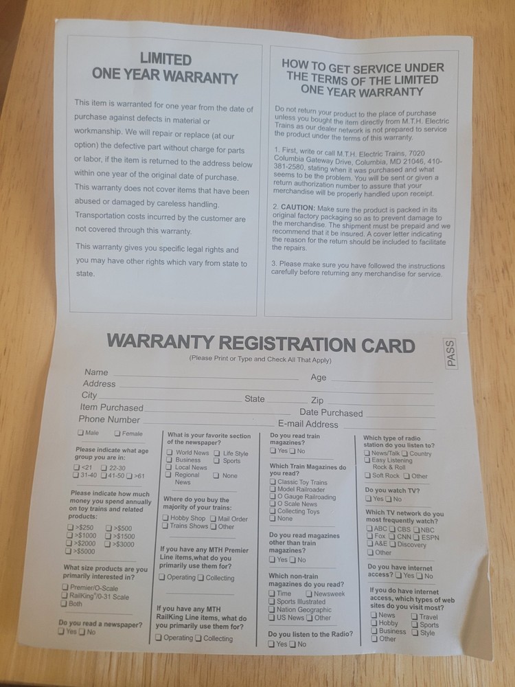 MTH Premier Superliner Sleeper & Diner Maintenence instructions - Manual